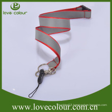 Personalized flat polyester reflective lanyard with keyring